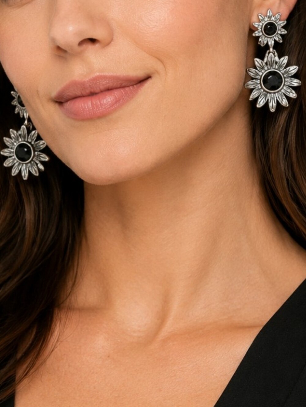 Vintage Pewter Daisy Earrings